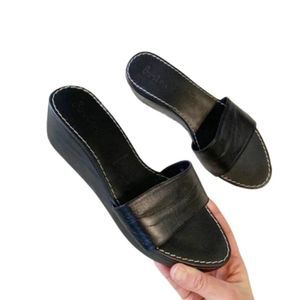 Boden Black Leather Slip On Wedge Size Women's 8 Y2K Chunky heel